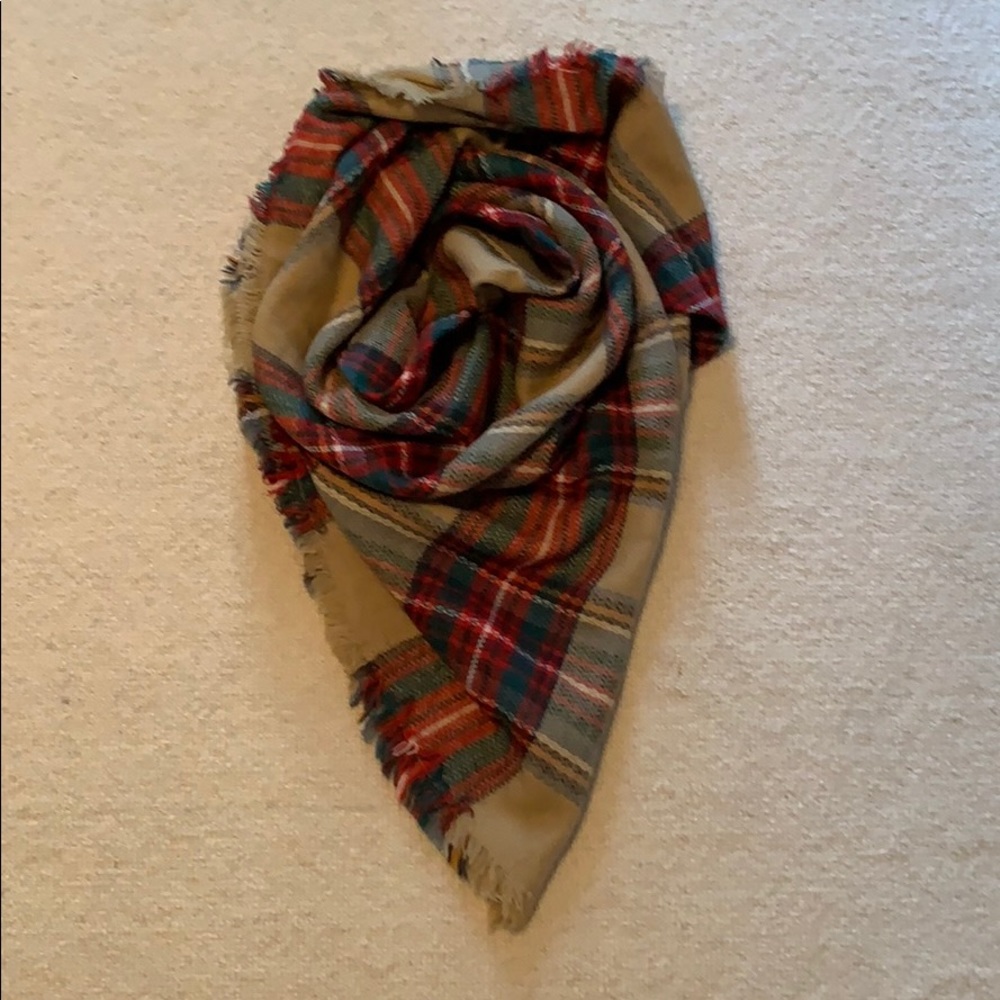 Plaid Blanket Scarf (red, green, and tan)